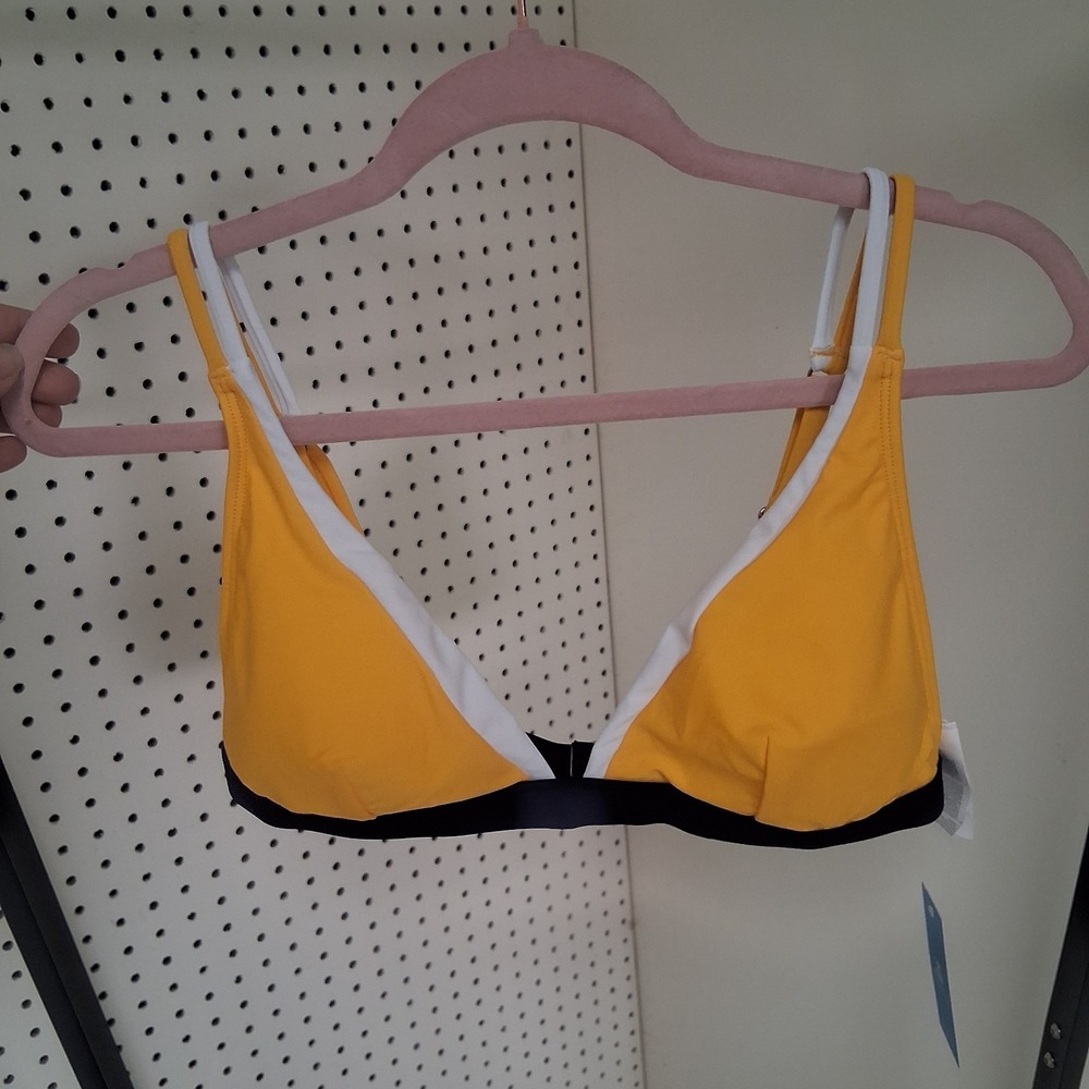 NWT Cupshe Colorblock Triangle Bikini Top Yellow White Navy Size L Swimwear Prep